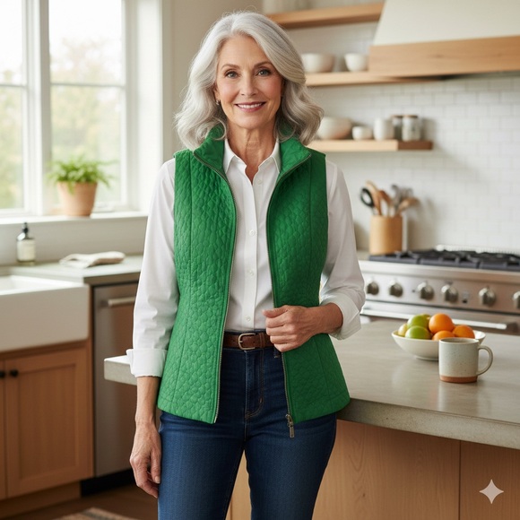 Charter Club Jackets & Blazers - Charter Club Quilted Vest Zipper Tapered Back Kelly‎ Green, Size M